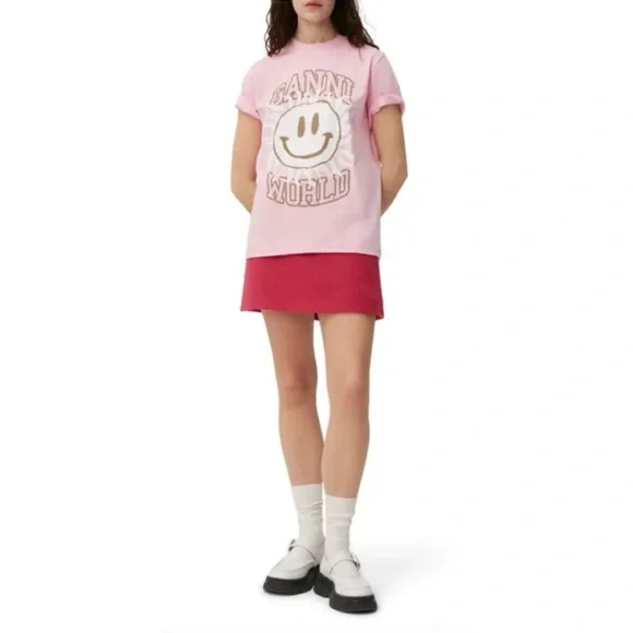 Ganni Smiley Organic Cotton T Shirt - Picture 2 of 5